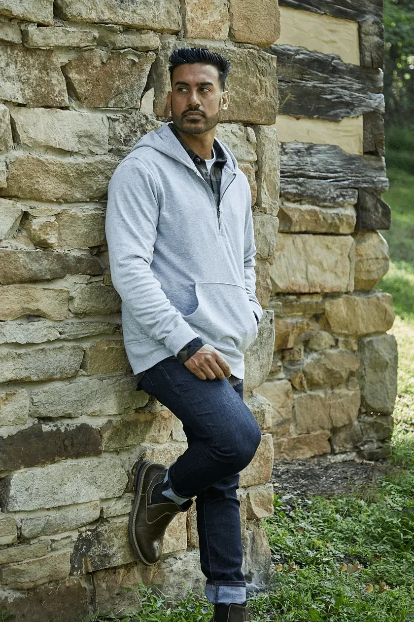 Branded Roots73 Canmore Eco Quarter Zip Hoodie - Unisex being worn