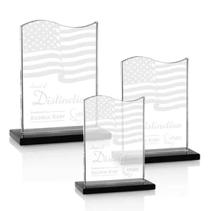Starfire Crystal Award with Hand-Etched Waving Flag