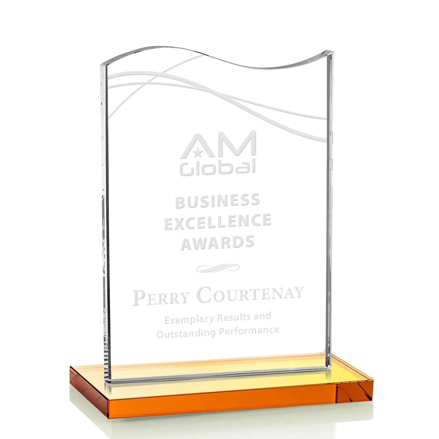 Custom Starfire Crystal Award with Hand-Etched Waving Flag for dealer and partner awards