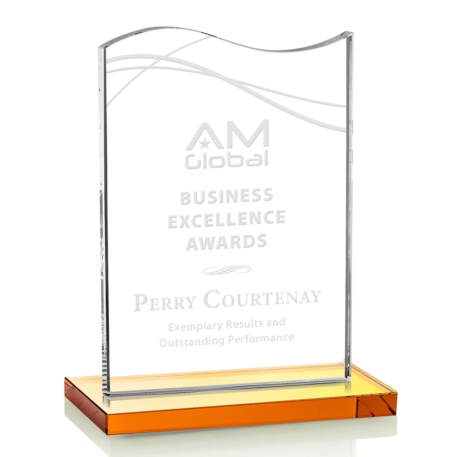 Custom Starfire Crystal Award with Hand-Etched Waving Flag for company anniversary events