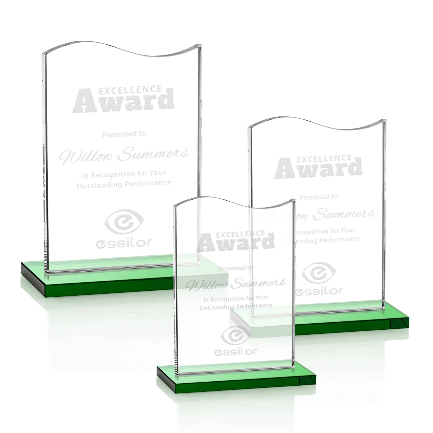 Personalized Starfire Crystal Award with Hand-Etched Waving Flag for employee recognition
