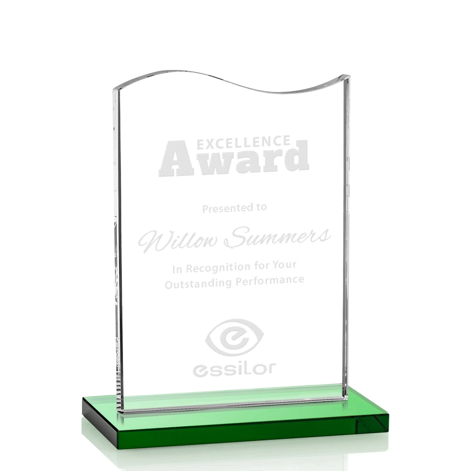 Personalized Starfire Crystal Award with Hand-Etched Waving Flag for corporate award ceremonies