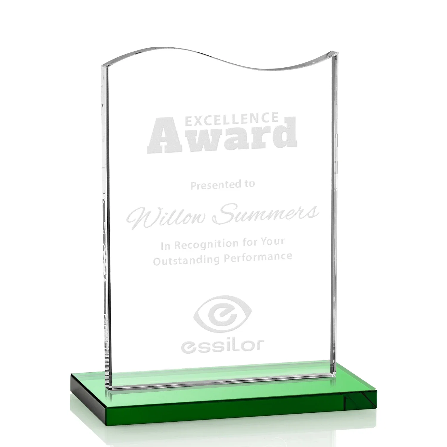 Personalized Starfire Crystal Award with Hand-Etched Waving Flag for service anniversary gifts