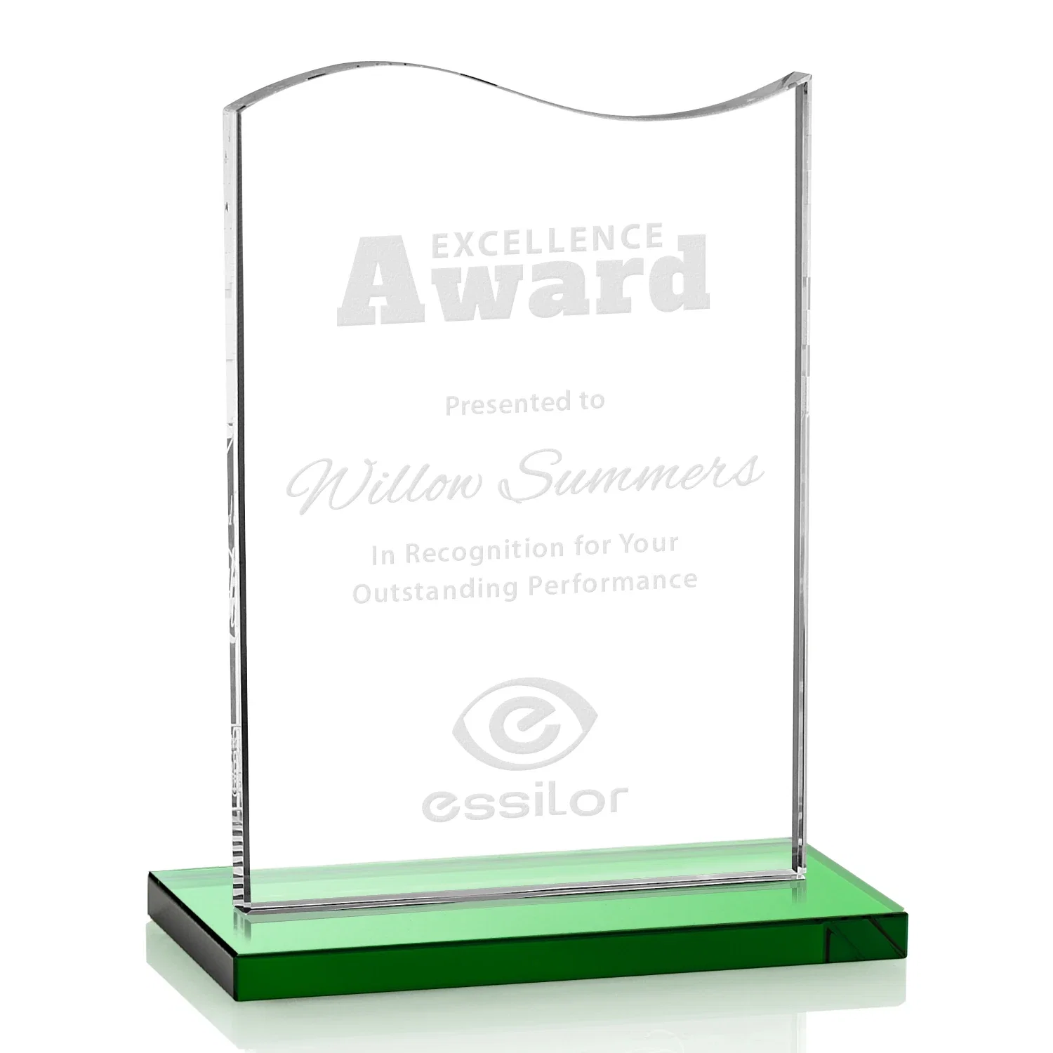 Personalized Starfire Crystal Award with Hand-Etched Waving Flag for sales achievement awards
