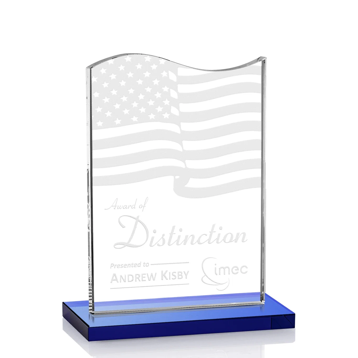 Personalized Starfire Crystal Award with Hand-Etched Waving Flag for team milestone celebrations