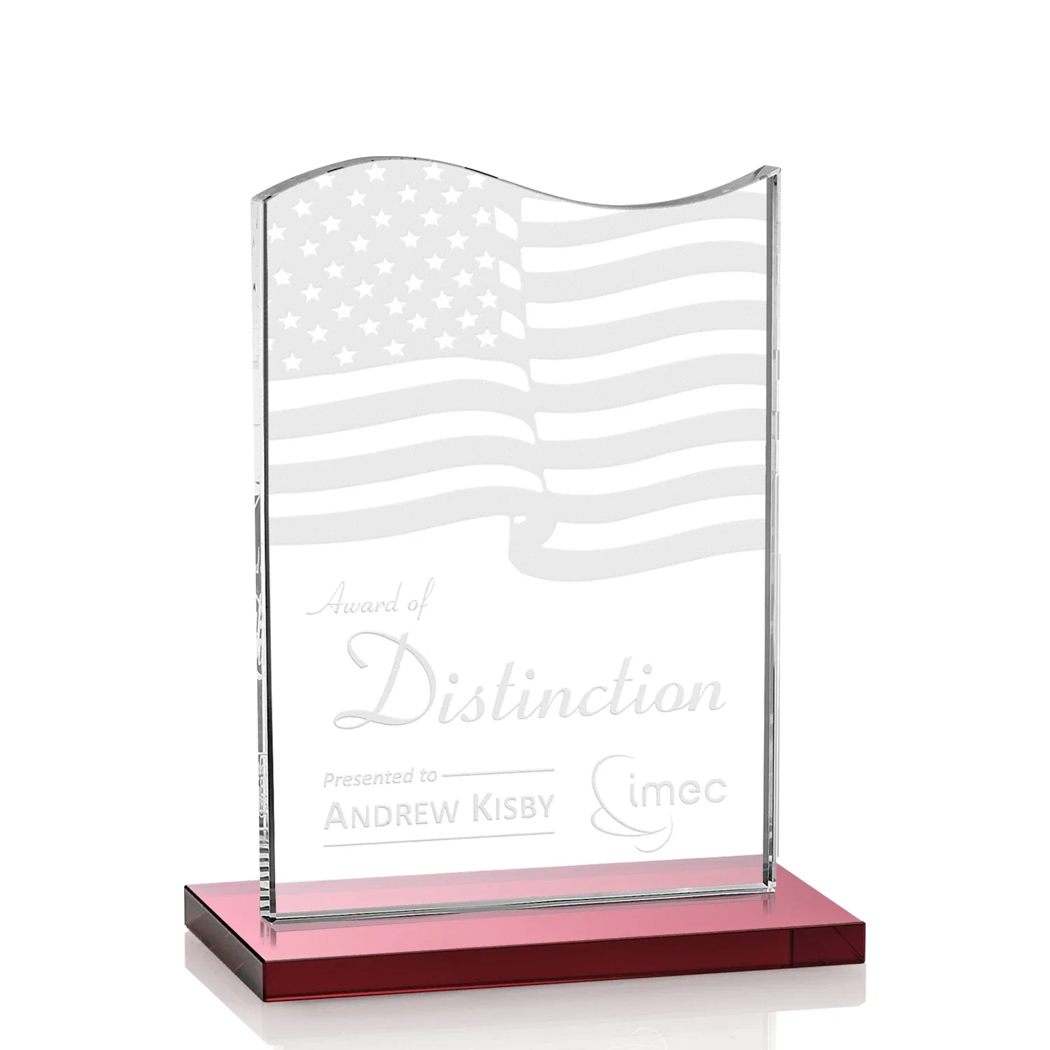 Personalized Starfire Crystal Award with Hand-Etched Waving Flag for volunteer appreciation