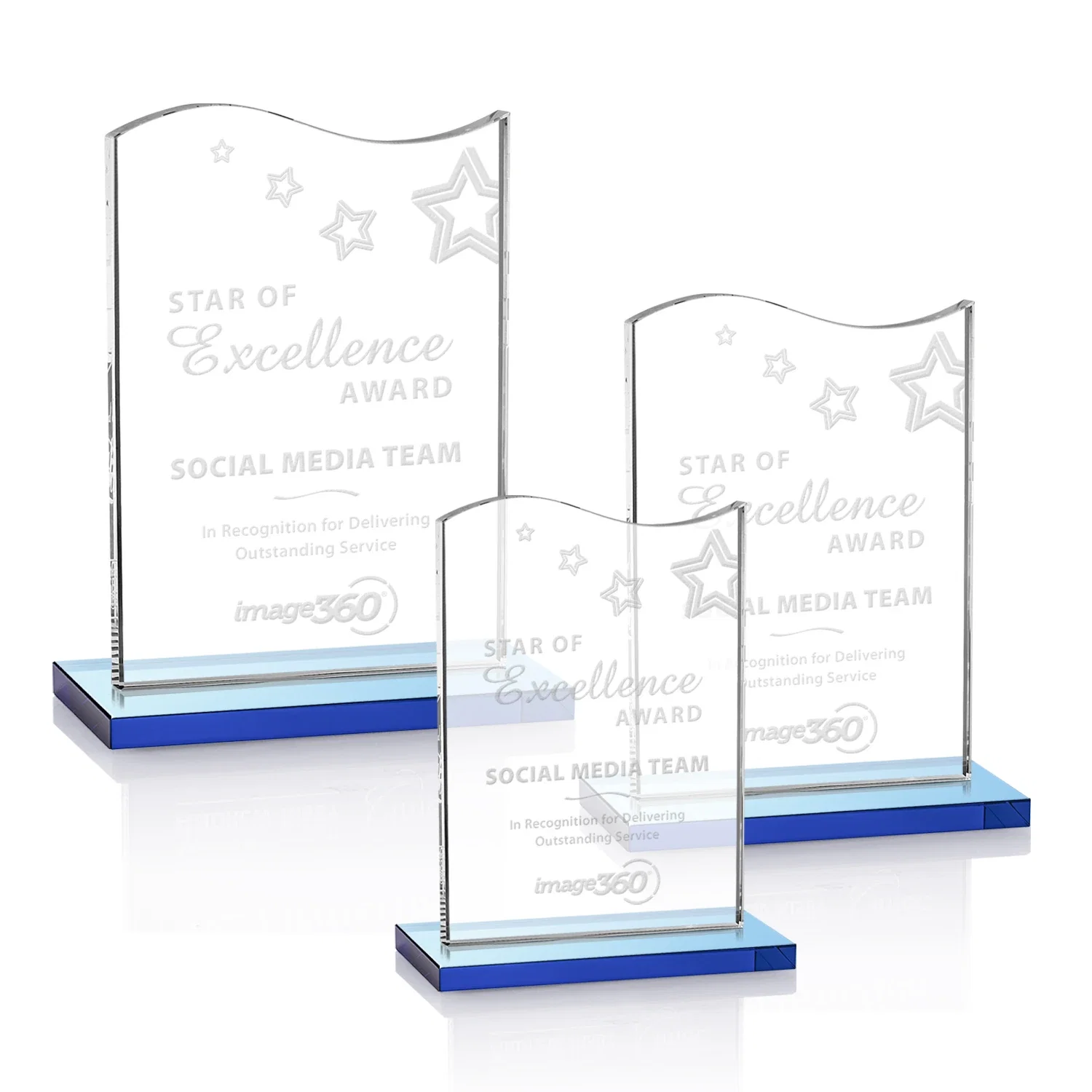 Promotional Starfire Crystal Award with Hand-Etched Waving Flag for employee recognition