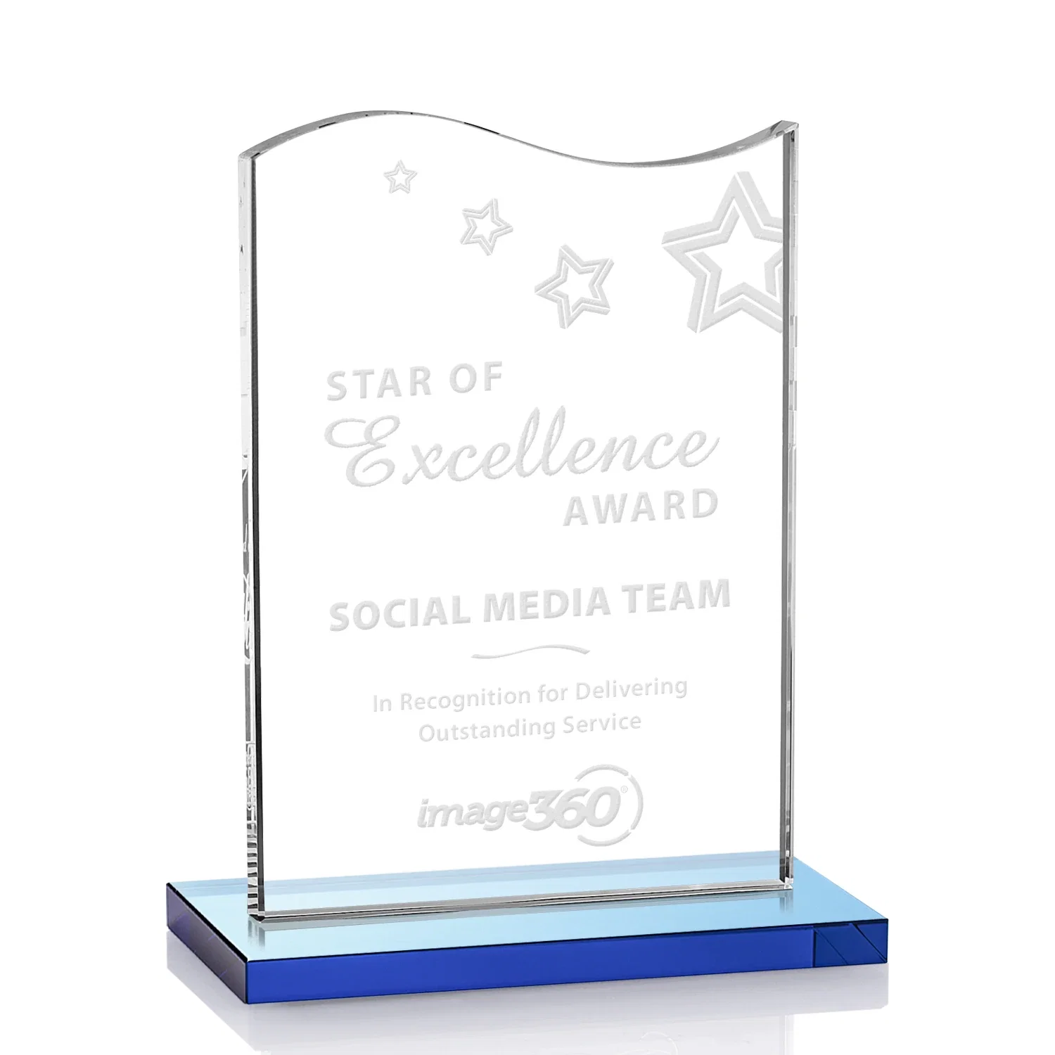Promotional Starfire Crystal Award with Hand-Etched Waving Flag for service anniversary gifts
