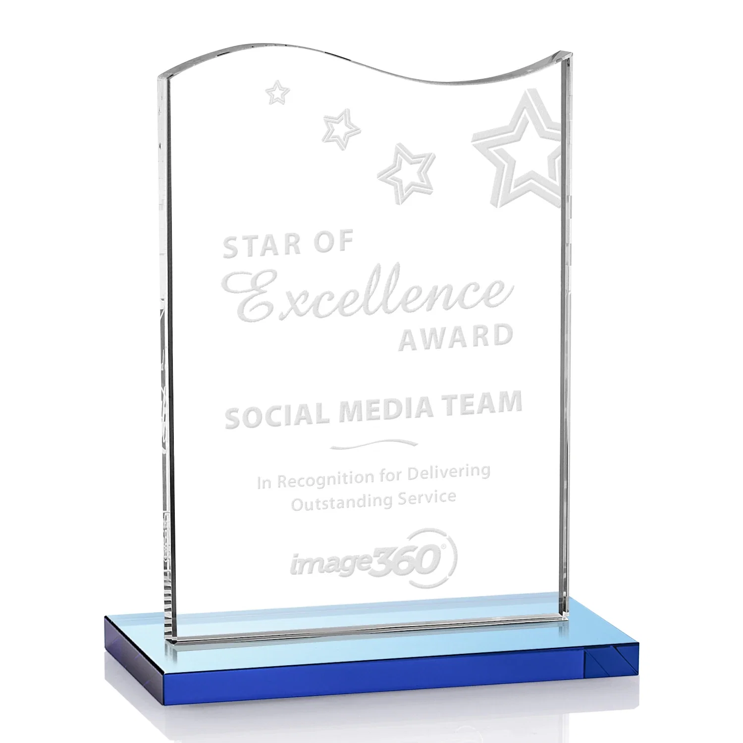 Promotional Starfire Crystal Award with Hand-Etched Waving Flag for sales achievement awards