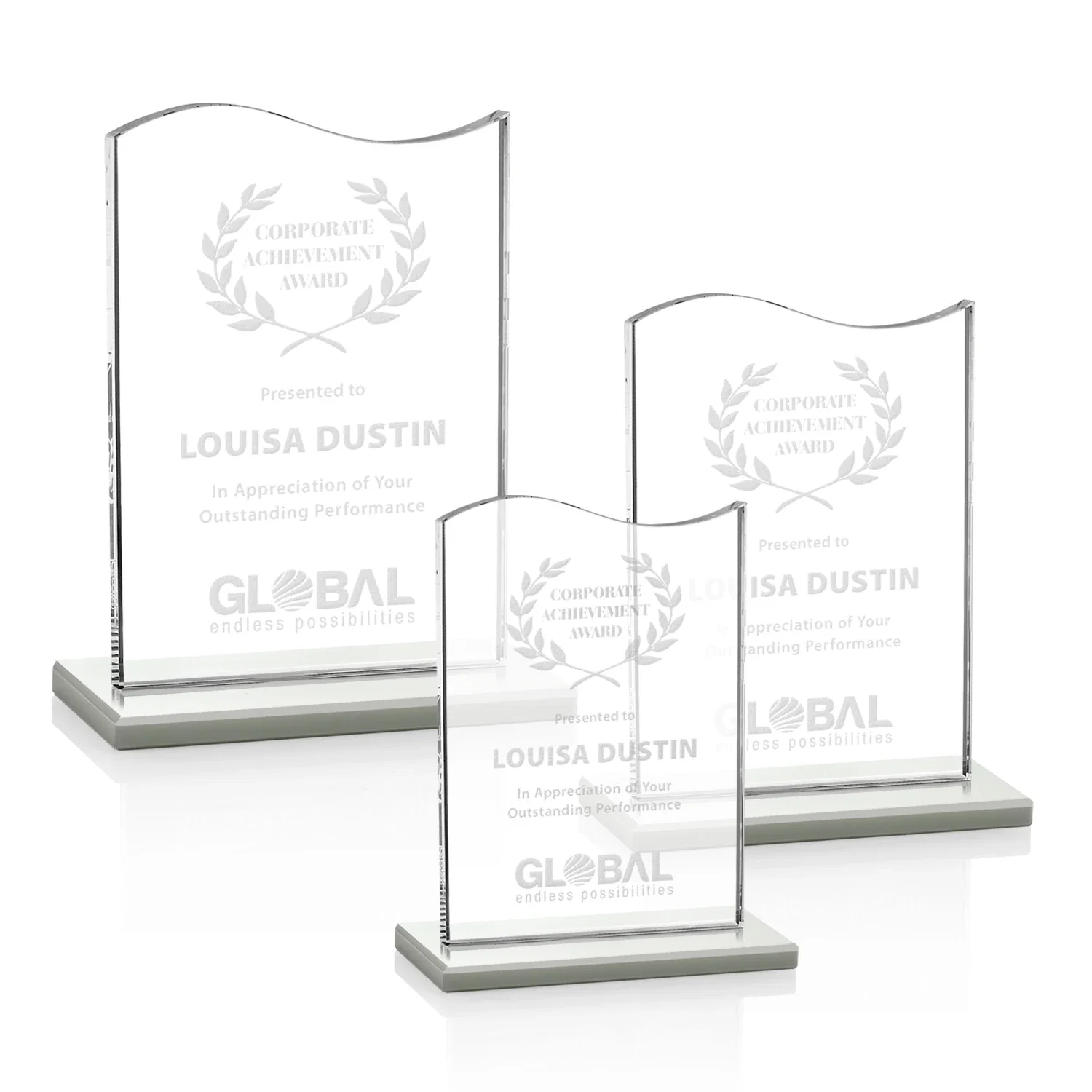 Promotional Starfire Crystal Award with Hand-Etched Waving Flag for retirement presentations