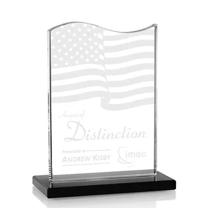 Starfire Crystal Award with Hand-Etched Waving Flag