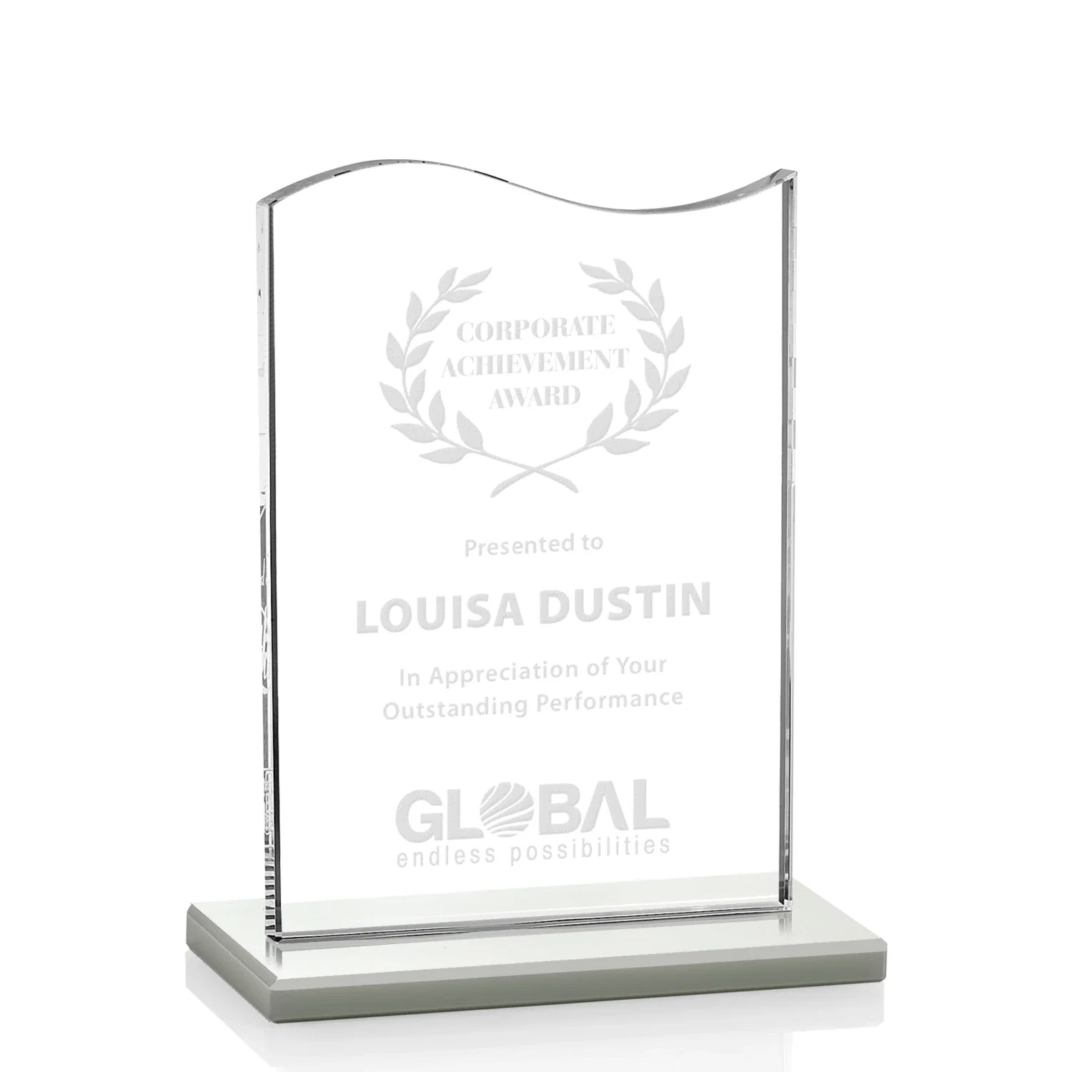 Promotional Starfire Crystal Award with Hand-Etched Waving Flag for team milestone celebrations