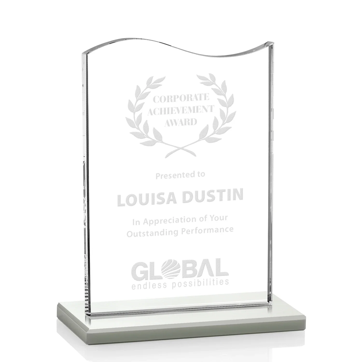 Promotional Starfire Crystal Award with Hand-Etched Waving Flag for donor appreciation