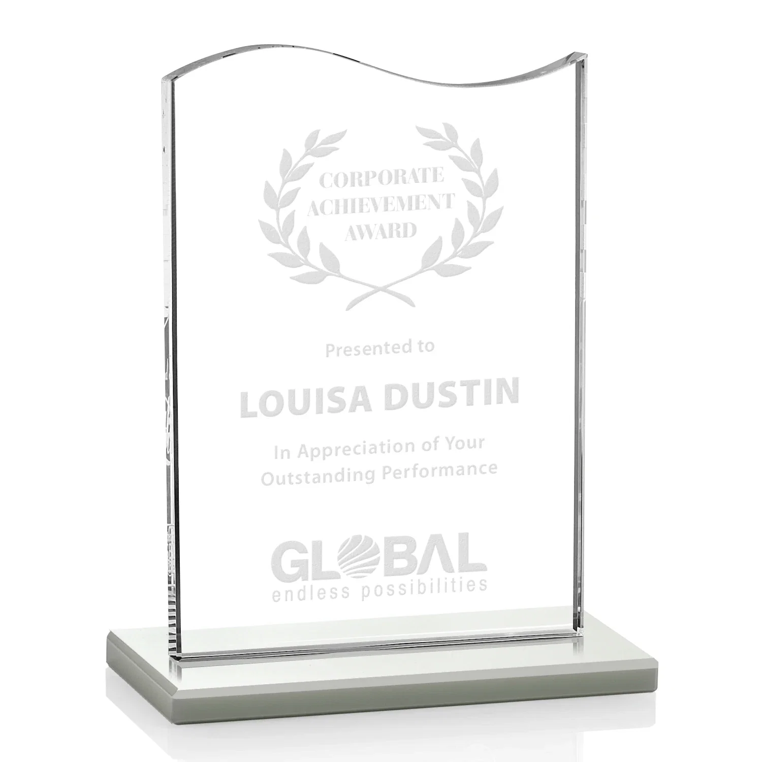 Promotional Starfire Crystal Award with Hand-Etched Waving Flag for graduation ceremonies
