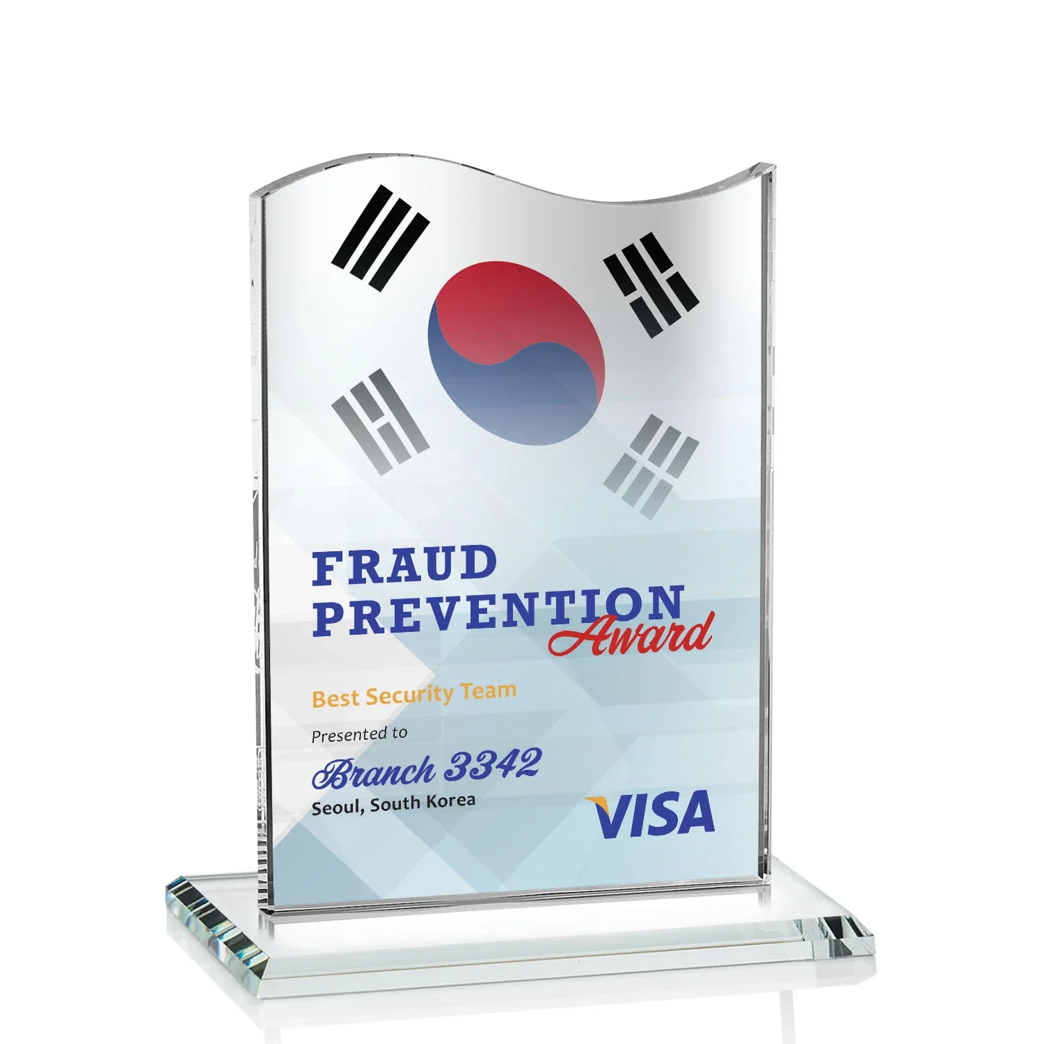 Promotional Starfire Crystal Award with Hand-Etched Waving Flag for volunteer appreciation