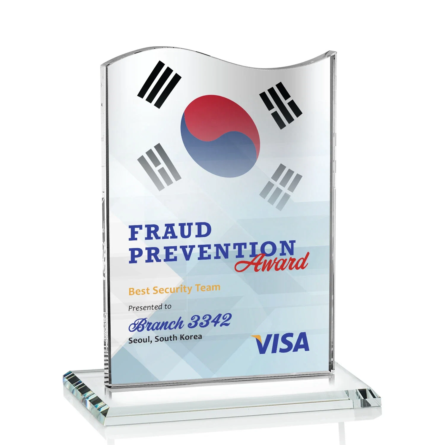 Promotional Starfire Crystal Award with Hand-Etched Waving Flag for dealer and partner awards