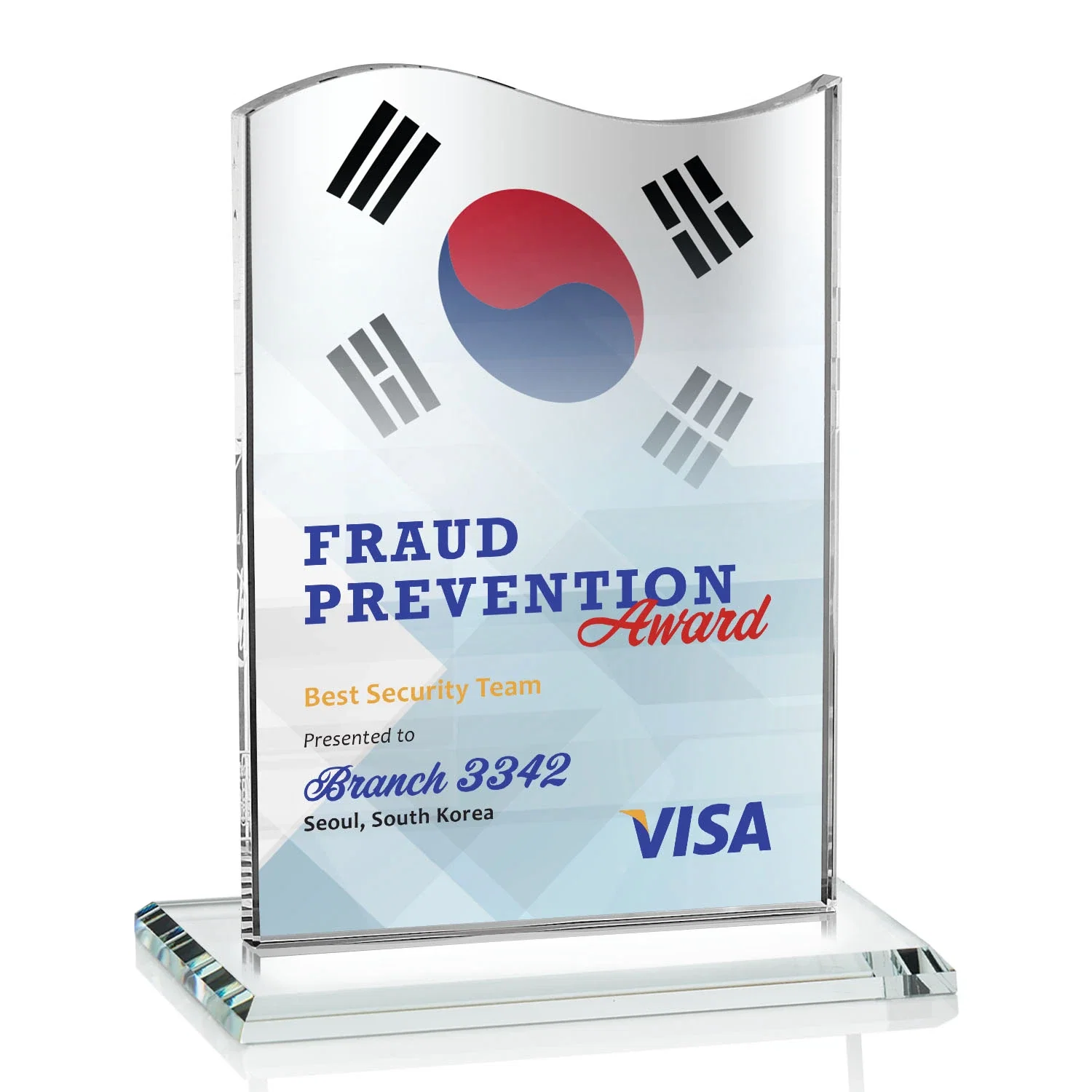 Promotional Starfire Crystal Award with Hand-Etched Waving Flag for company anniversary events