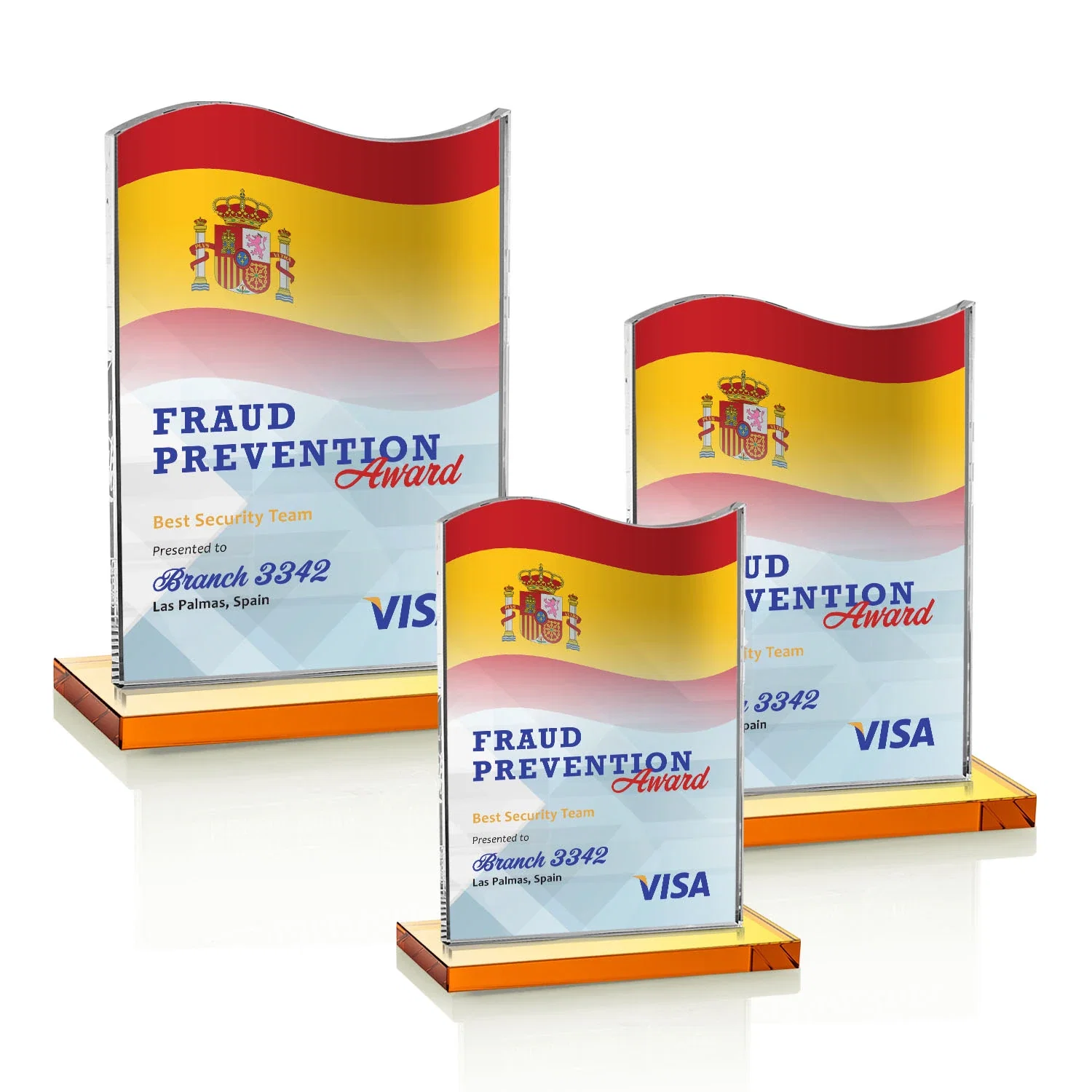 Branded Starfire Crystal Award with Hand-Etched Waving Flag for employee recognition