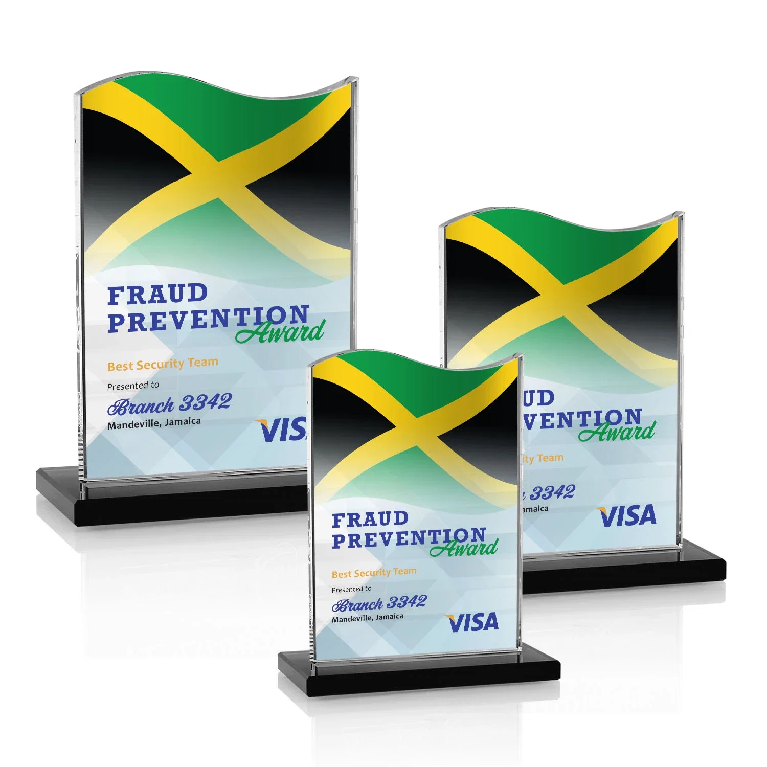 Branded Starfire Crystal Award with Hand-Etched Waving Flag for safety achievement programs