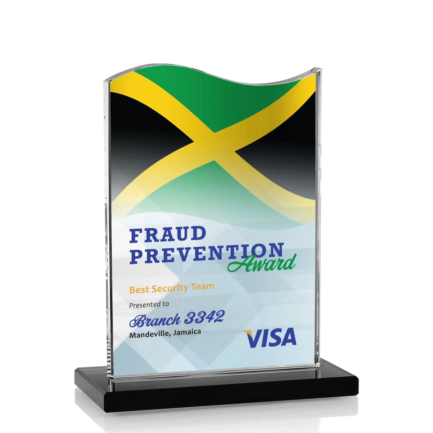 Branded Starfire Crystal Award with Hand-Etched Waving Flag for volunteer appreciation