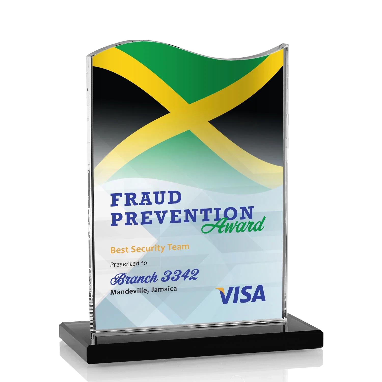 Branded Starfire Crystal Award with Hand-Etched Waving Flag for dealer and partner awards