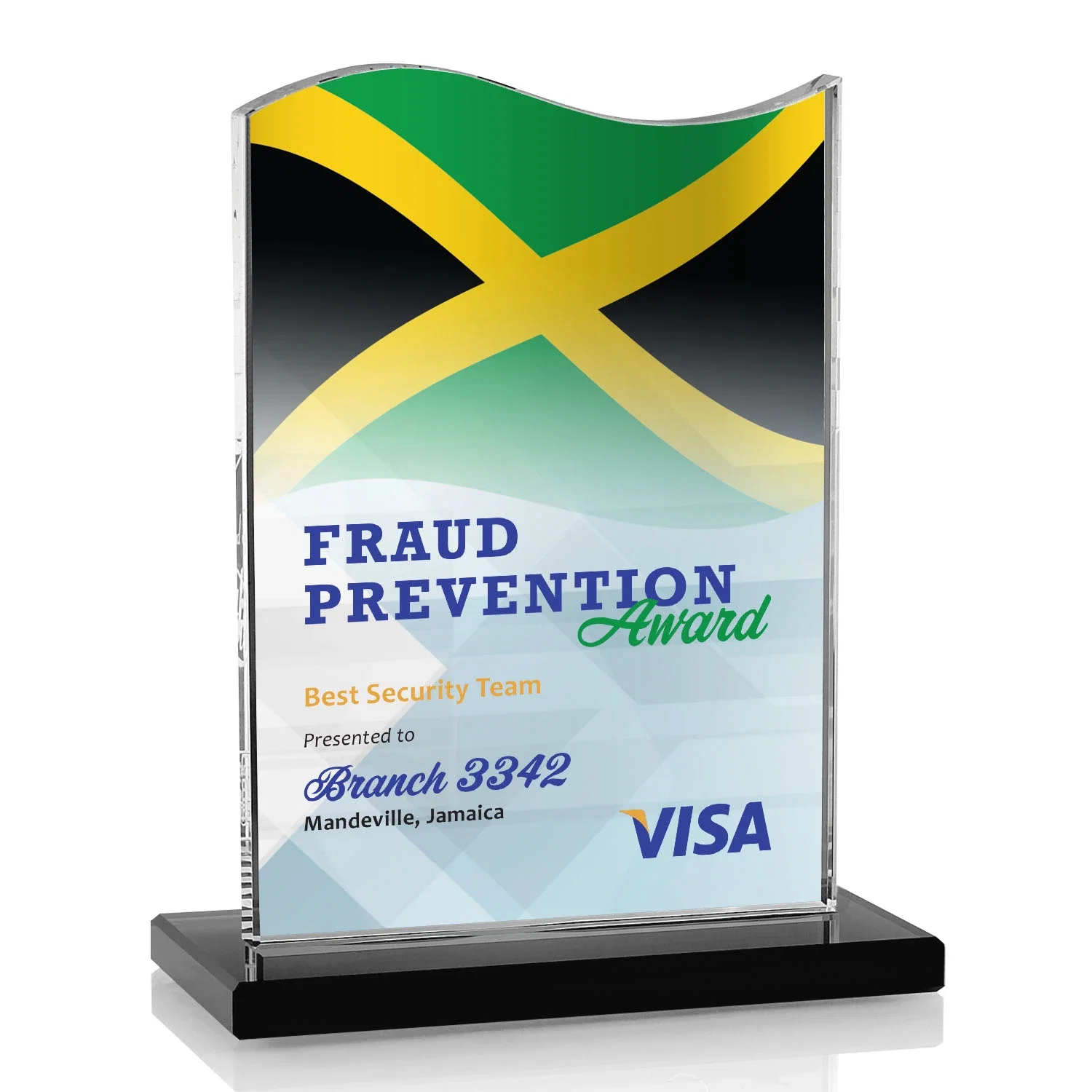 Branded Starfire Crystal Award with Hand-Etched Waving Flag for company anniversary events