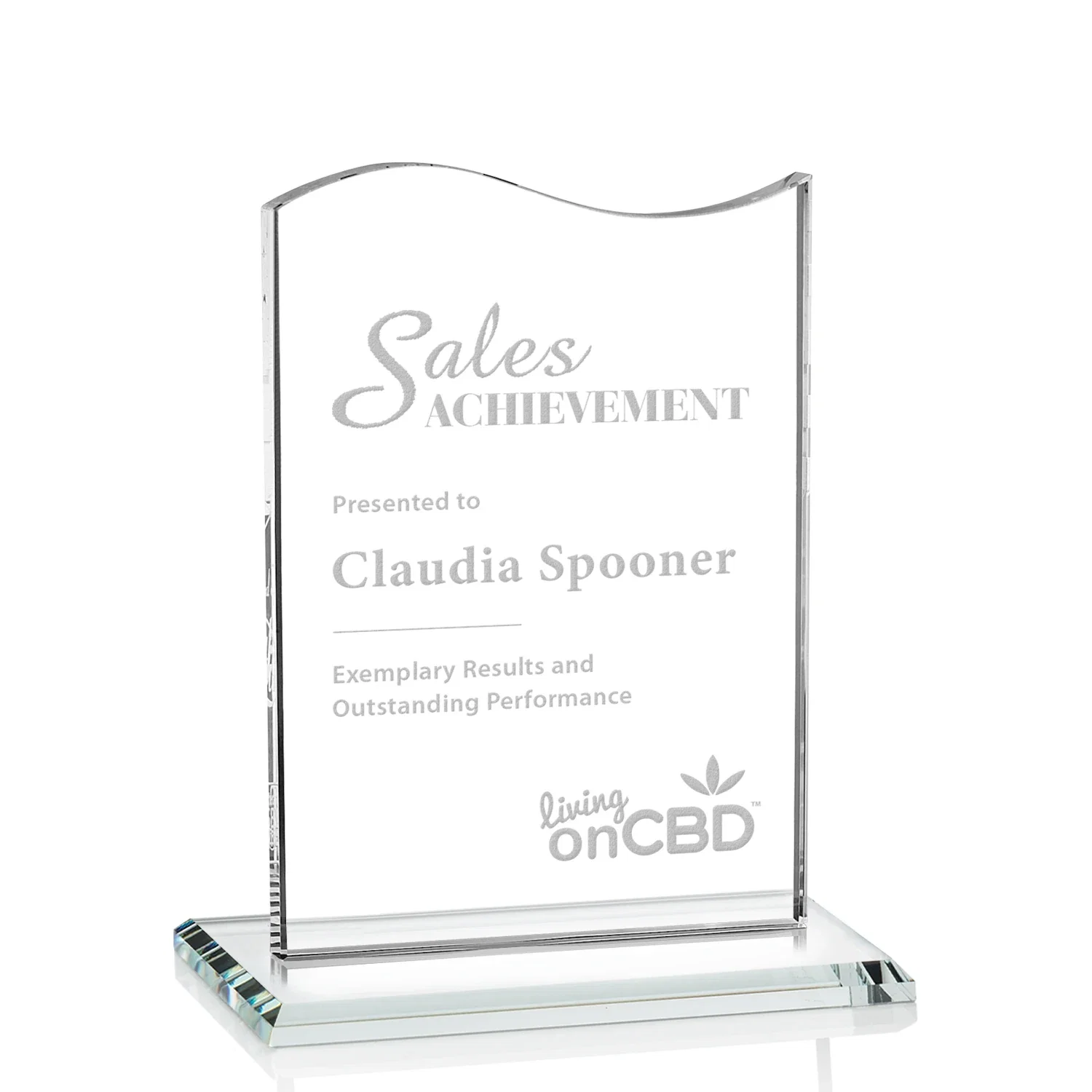 Custom Starfire Crystal Award with Hand-Etched Waving Flag for team milestone celebrations