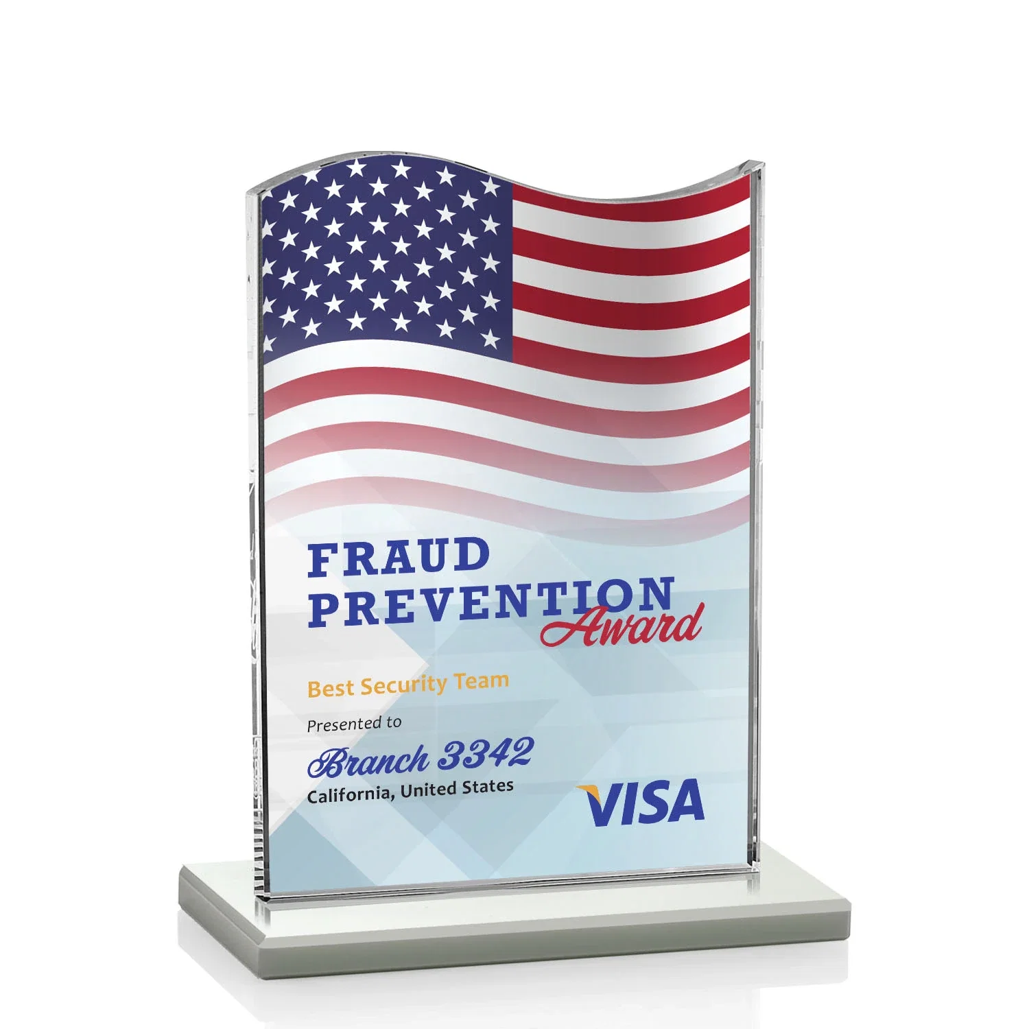 Customized Starfire Crystal Award with Hand-Etched Waving Flag for sales achievement awards