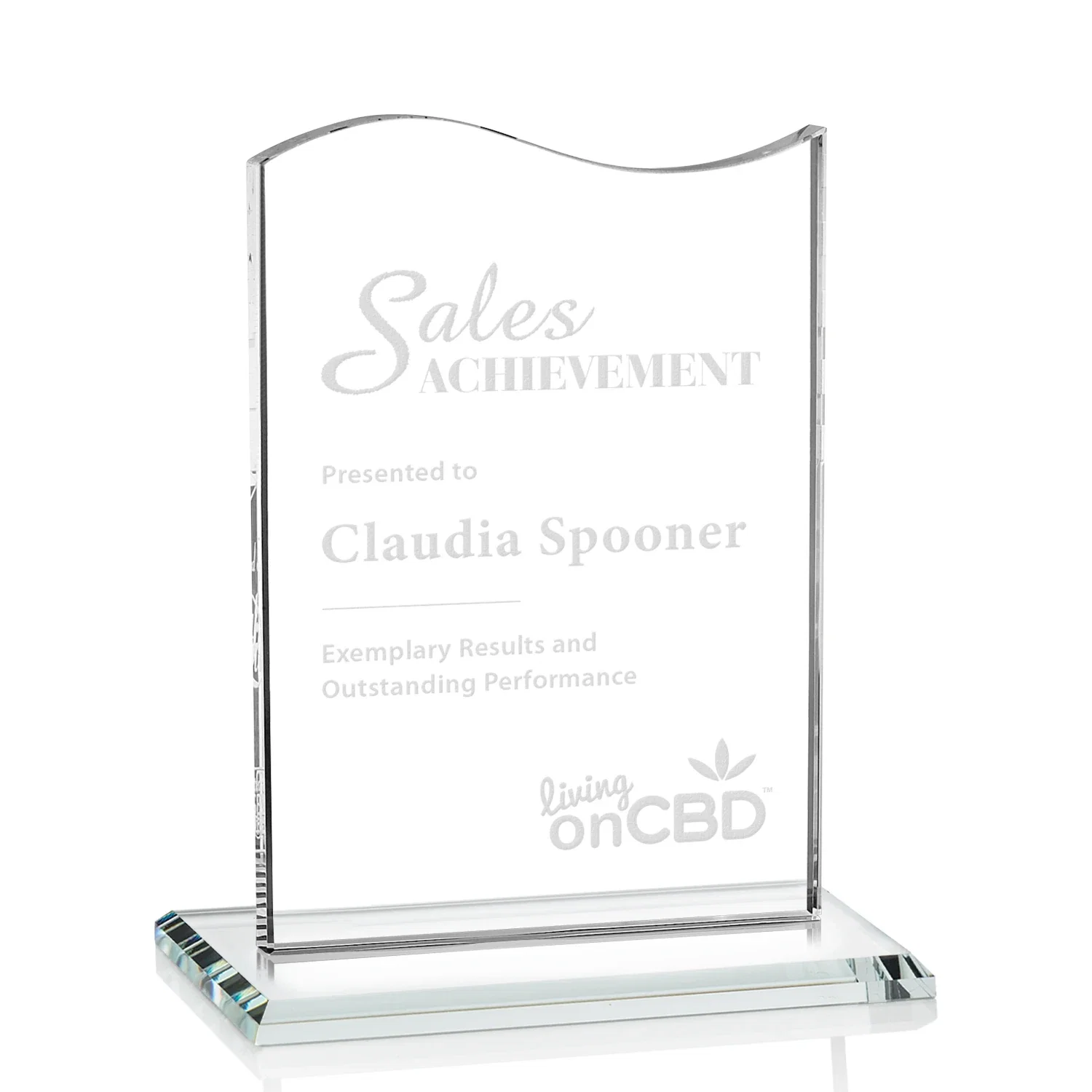 Custom Starfire Crystal Award with Hand-Etched Waving Flag for donor appreciation
