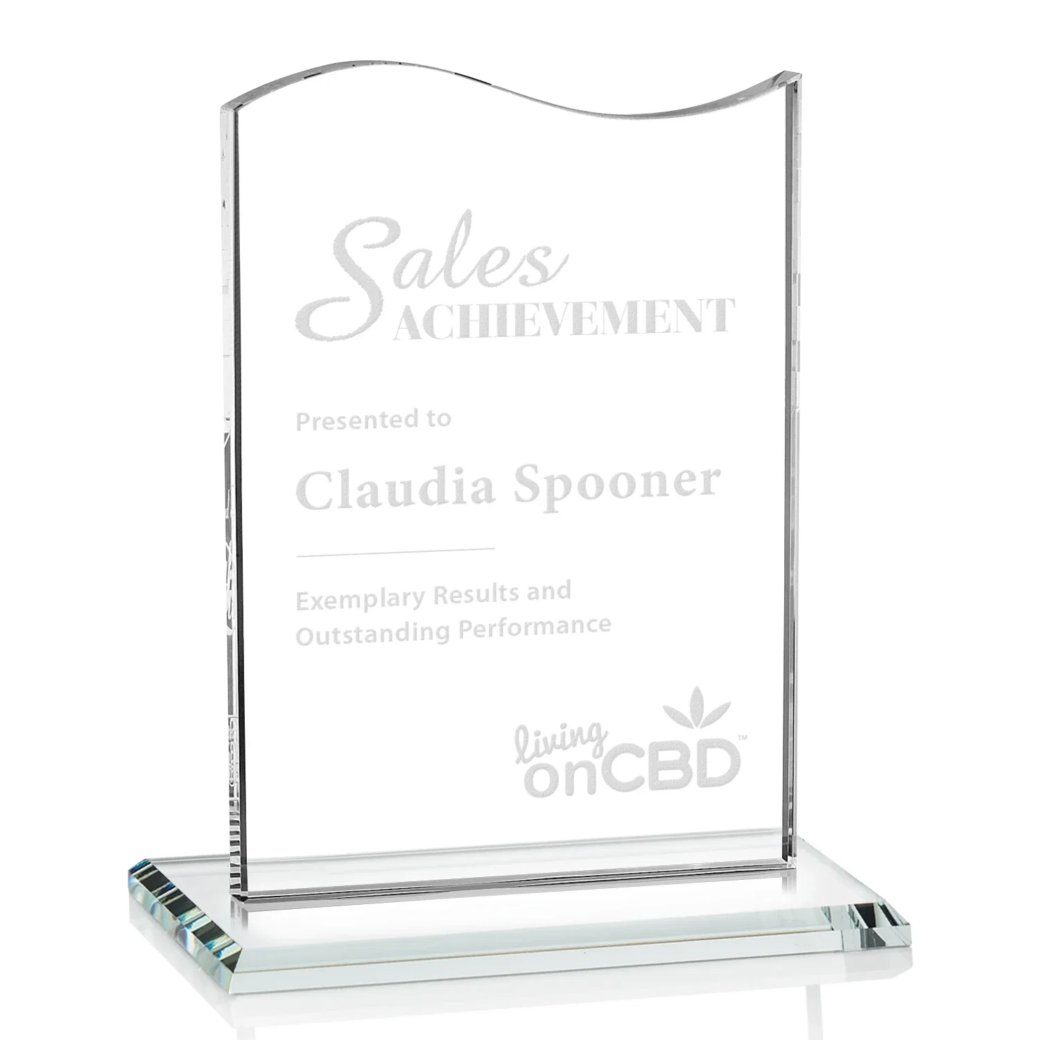 Custom Starfire Crystal Award with Hand-Etched Waving Flag for graduation ceremonies