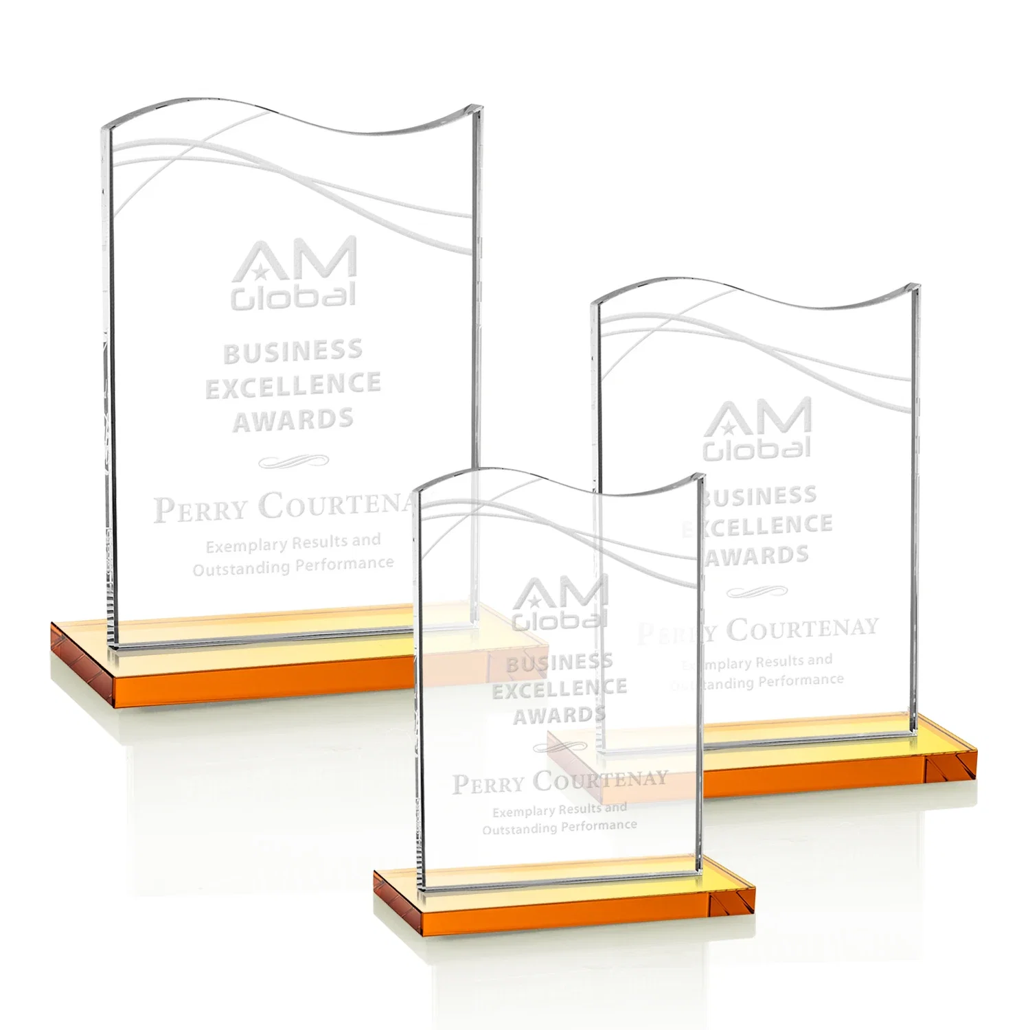 Custom Starfire Crystal Award with Hand-Etched Waving Flag for safety achievement programs