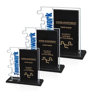 Starfire Crystal Award With Puzzle-Piece Edge and Granite Monolith