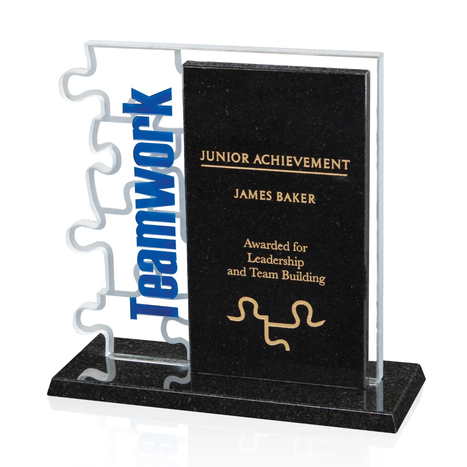 Custom Starfire Crystal Award With Puzzle-Piece Edge and Granite Monolith, marble for sales achievement awards