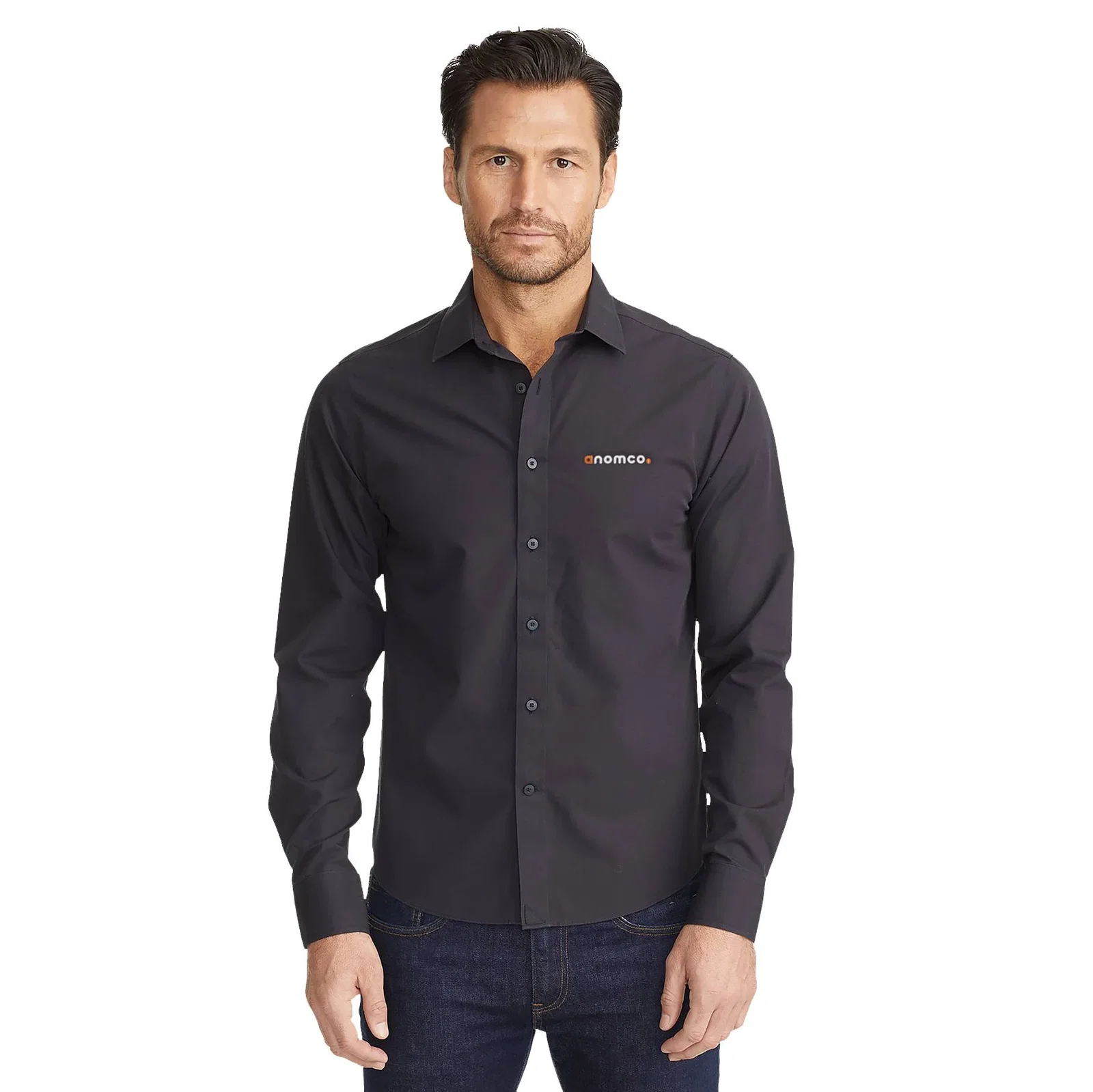 Custom UNTUCKit Men's Long Sleeve Wrinkle-Free Shirt - Black Stone — view 5