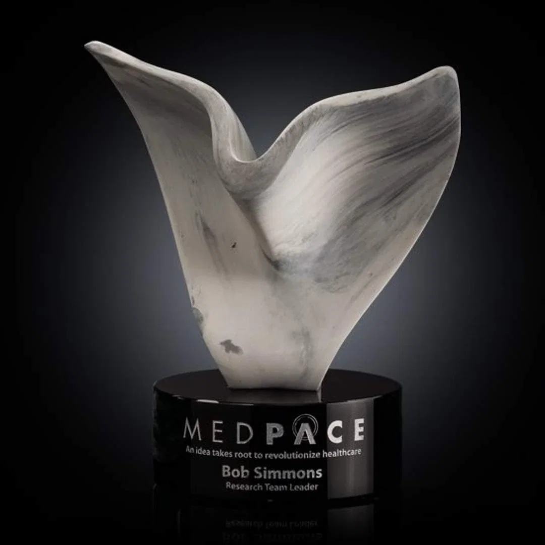 Custom Stonecast Cresting Wave Sculpture Award on Crystal Base, marble for service anniversary gifts