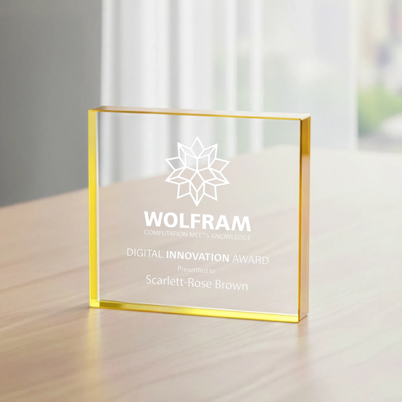 Custom Starfire Crystal Square Award With Five Graduated Sizes, desk awards for dealer and partner awards