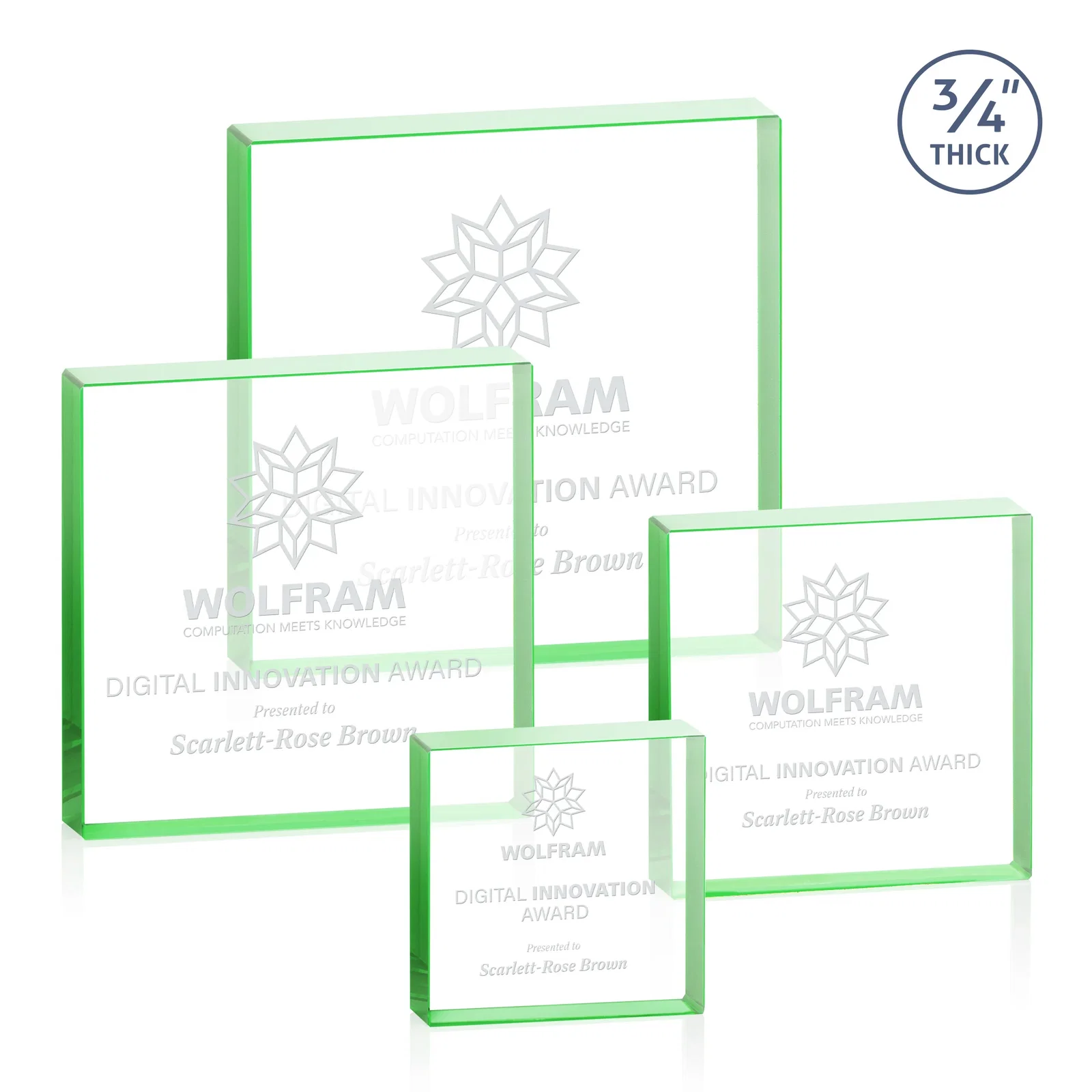 Custom Starfire Crystal Square Award With Five Graduated Sizes, desk awards for company anniversary events
