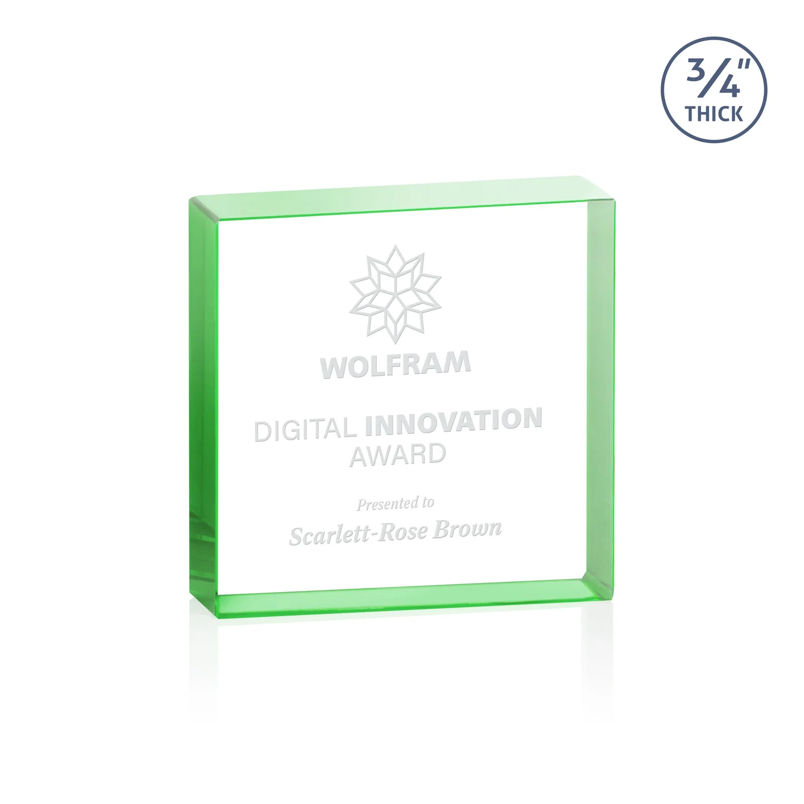 Personalized Starfire Crystal Square Award With Five Graduated Sizes, desk awards for employee recognition