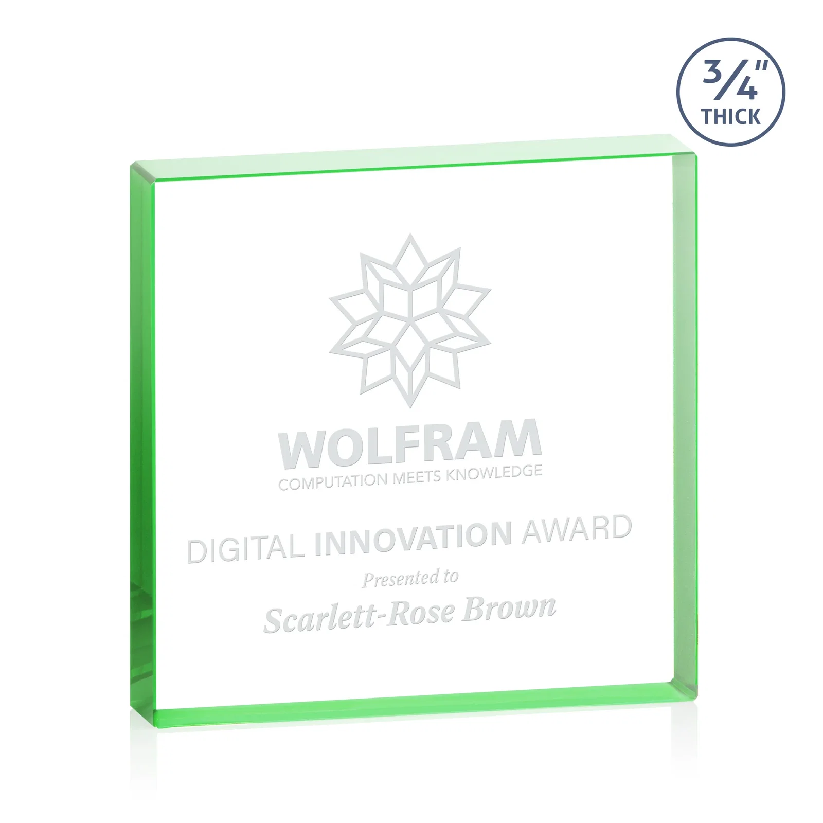 Personalized Starfire Crystal Square Award With Five Graduated Sizes, desk awards for sales achievement awards