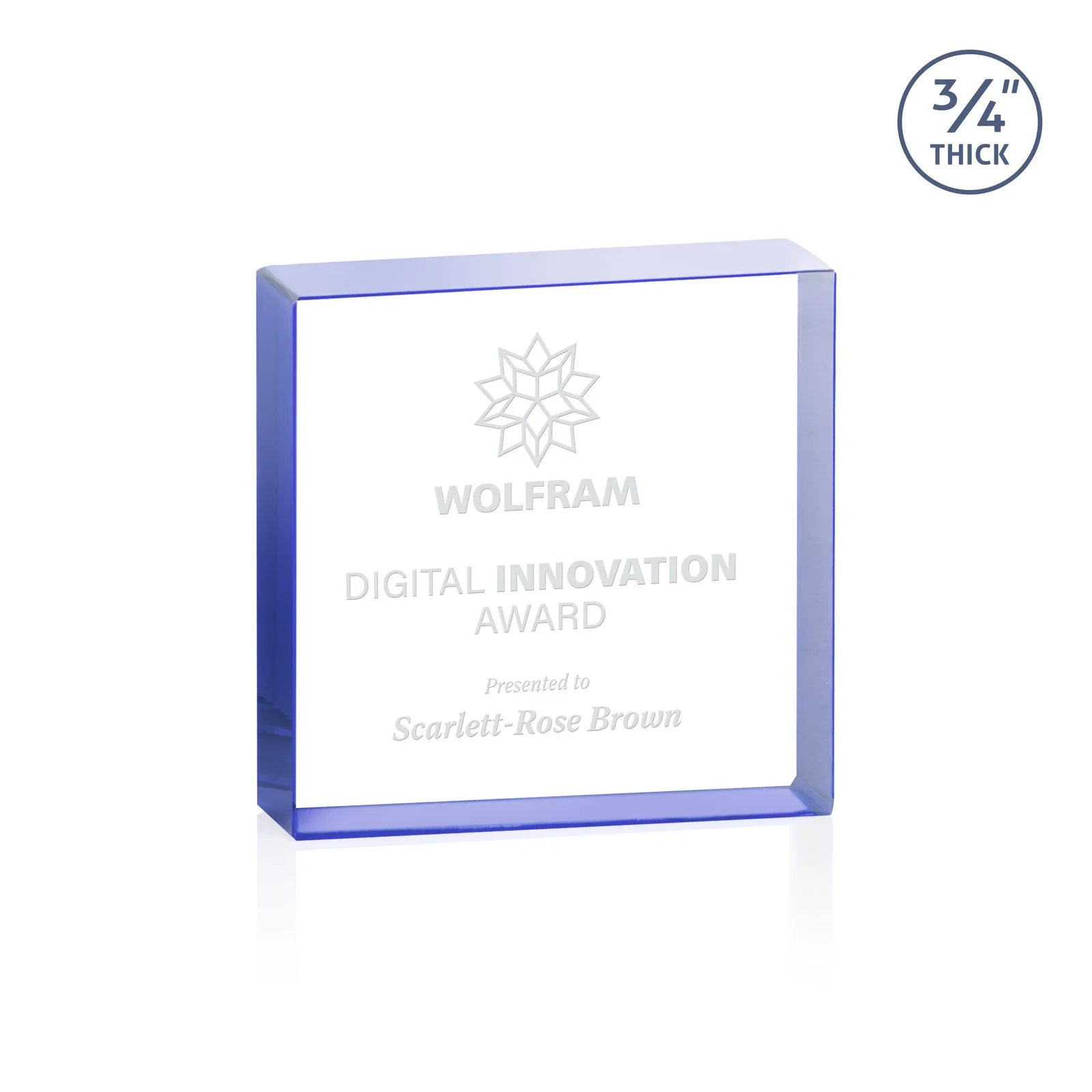 Personalized Starfire Crystal Square Award With Five Graduated Sizes, desk awards for team milestone celebrations