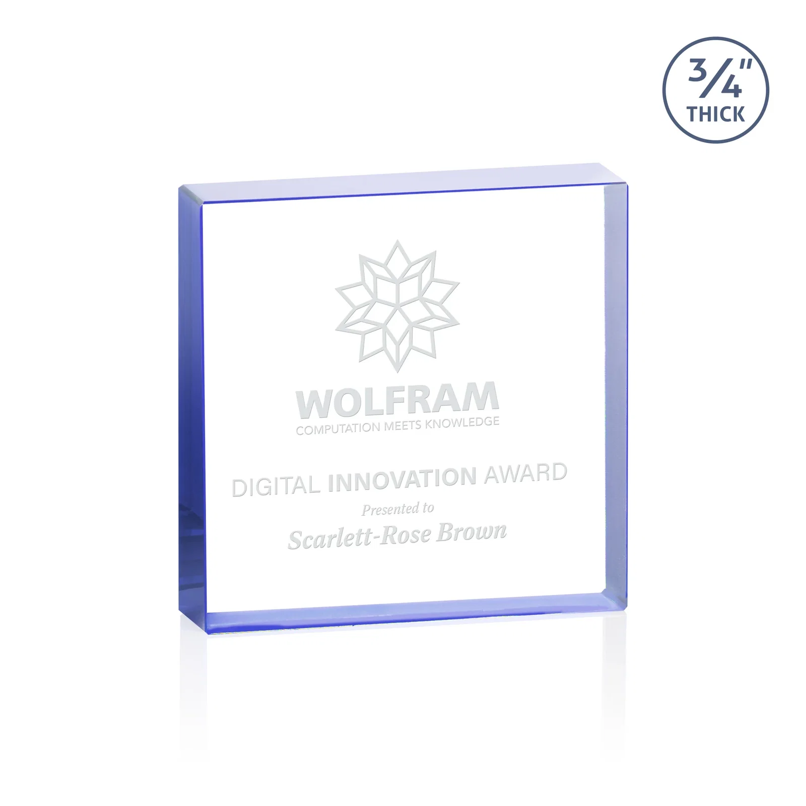 Personalized Starfire Crystal Square Award With Five Graduated Sizes, desk awards for donor appreciation