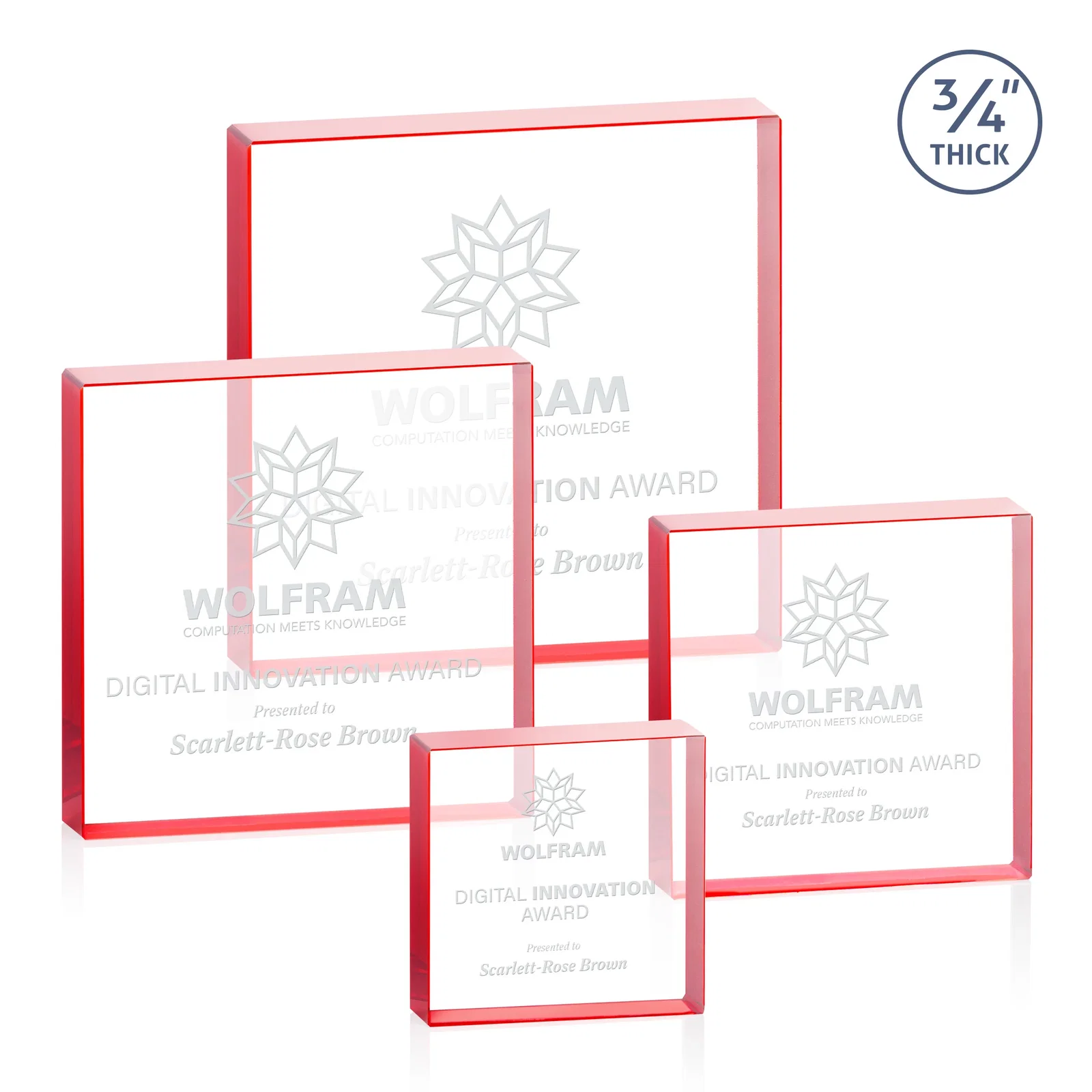 Personalized Starfire Crystal Square Award With Five Graduated Sizes, desk awards for volunteer appreciation