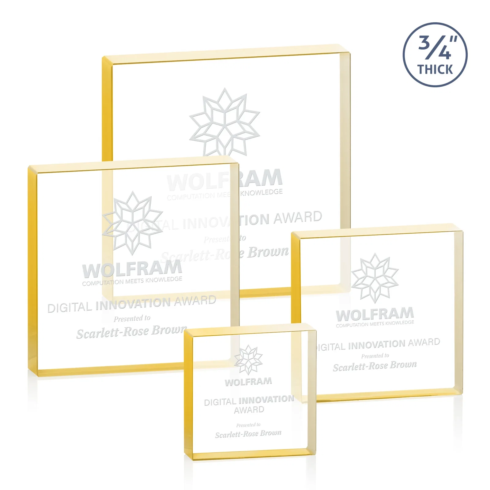 Custom Starfire Crystal Square Award With Five Graduated Sizes, desk awards for team milestone celebrations