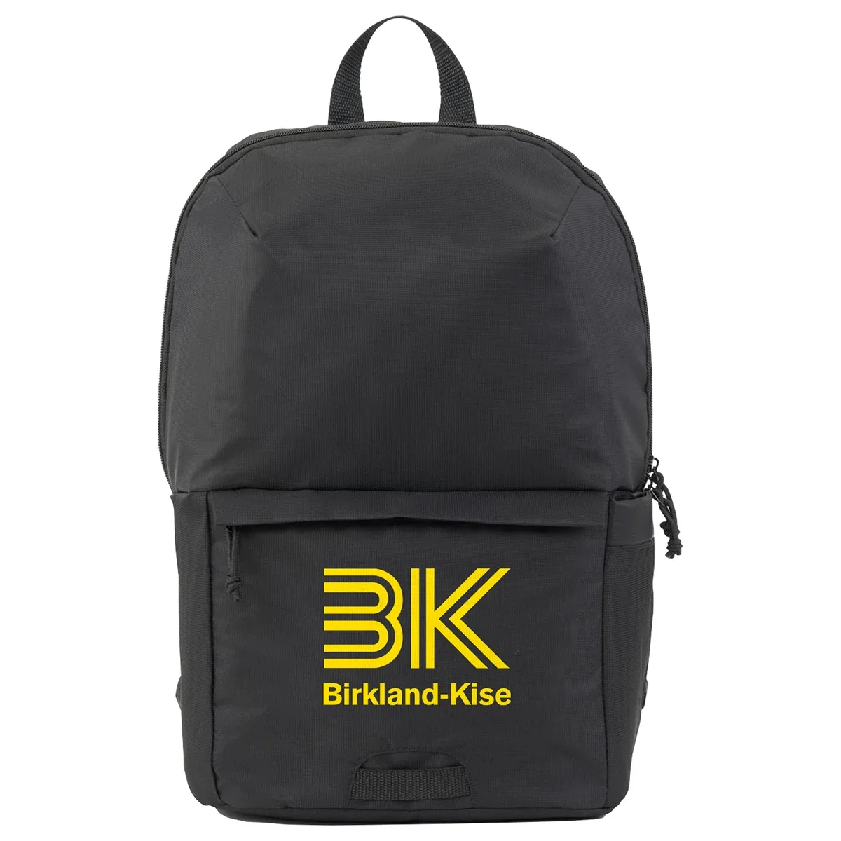 Close-up of the custom Uptown Recycled Nylon Backpack's logo imprint area