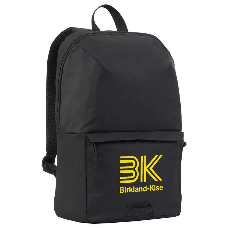 Uptown Recycled Nylon Backpack worn on the shoulders, branded backpack lifestyle shot