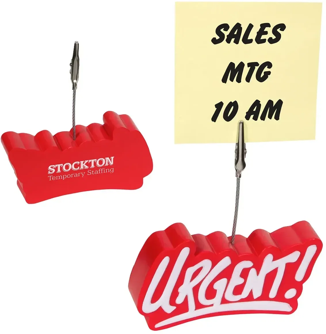 Custom Urgent word-shaped promotional stress reliever memo holder with logo clip for branded desks