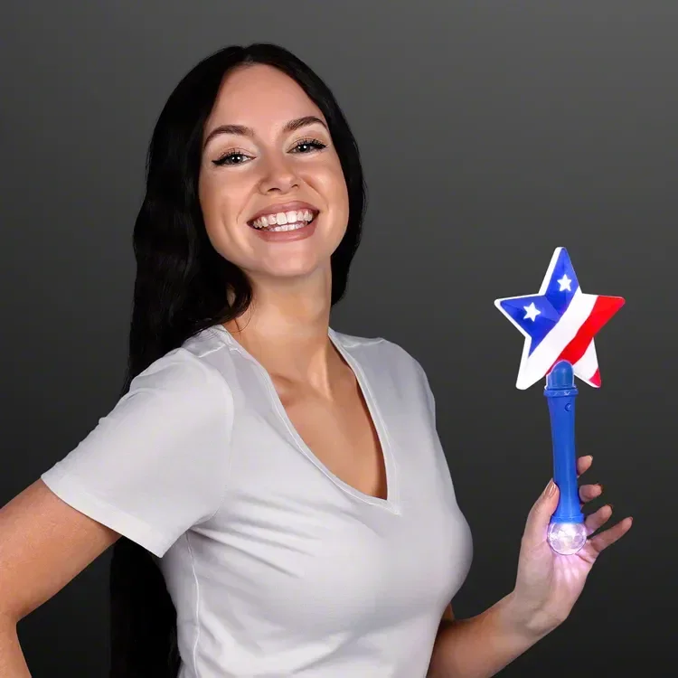 US Flag Star Light Up Wand 10.25" held in hand