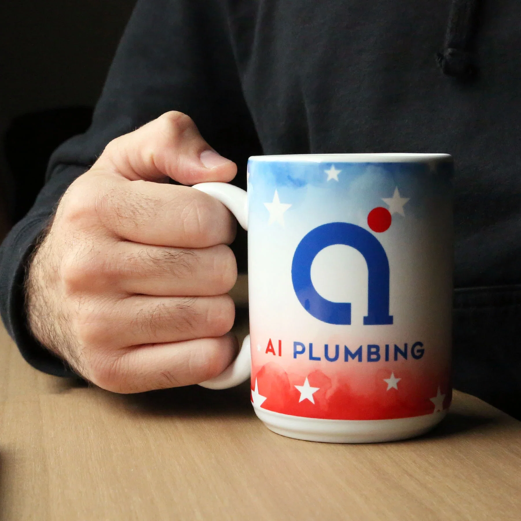 USA Full Color 15oz White Ceramic Mug held in hand
