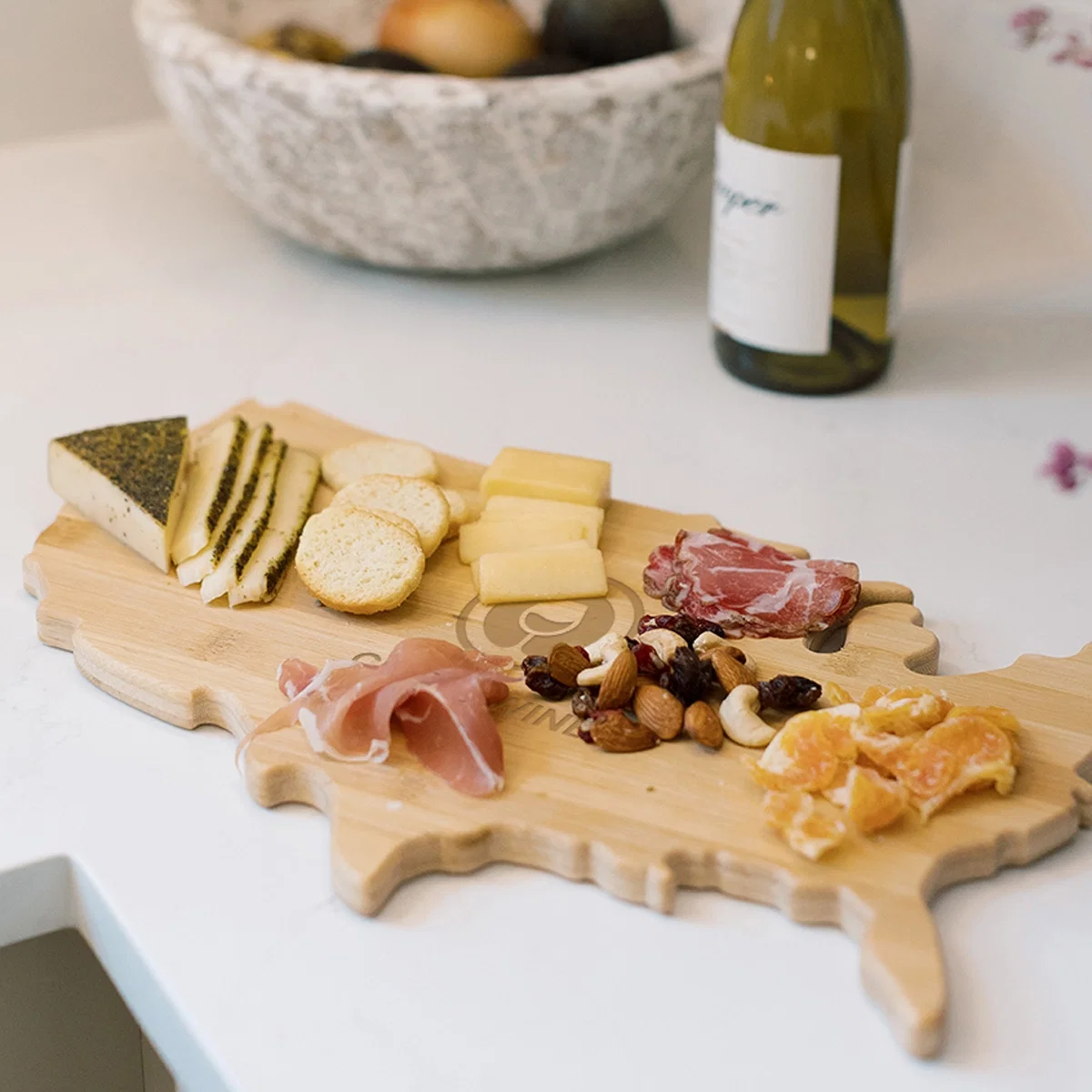 Board resting on a kitchen counter before serving