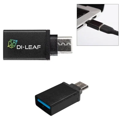 Metallic black adapter converting USB-A ports to Type-C